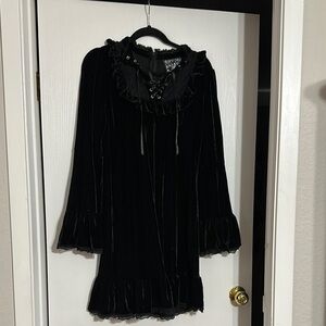 Killstar L Black Velvet Dress with Ruffle Details